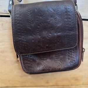 Patricia Nash Brown Embossed Leather Crossbody Bag. Like New.